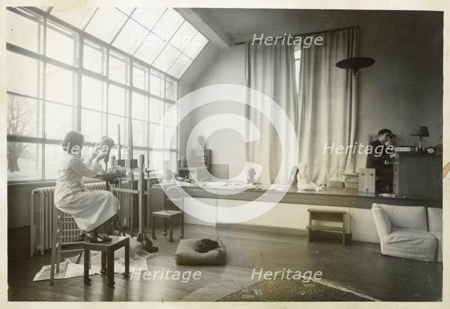 Russian sculptor Dora Gordine at work, Kingston Upon Thames, London, 1938-1939. Creator: Larkin Bros.