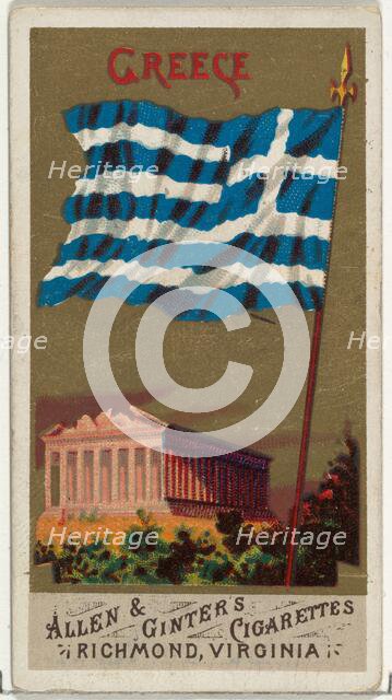 Greece, from Flags of All Nations, Series 1 (N9) for Allen & Ginter Cigarettes Brands, 1887 Creator: Allen & Ginter.