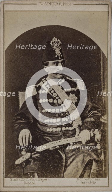 Portrait of Nasser al-Din Shah Qajar (1831-1896), Shahanshah of Persia, c. 1870. Creator: Appert, Ernest Charles (1831-1890).