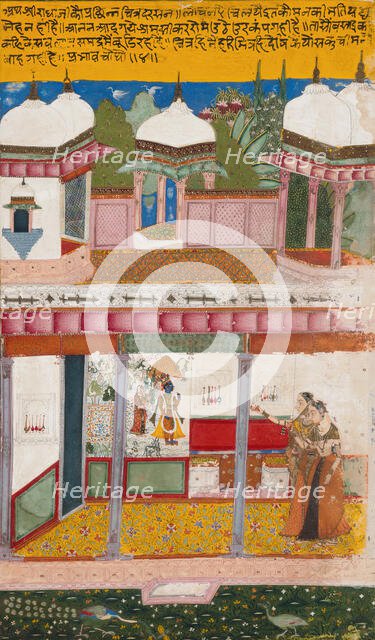 Radha and her Confidante Admiring Krishna Depicted in a Mural (Chitra Darshana), c1675. Creator: Unknown.