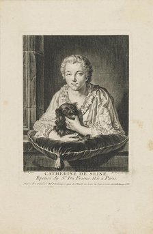 Portrait of the actress Madame Quinault-Dufresne (1705-1767) , c. 1750. Creator: Fessard, Étienne (1714-1777).