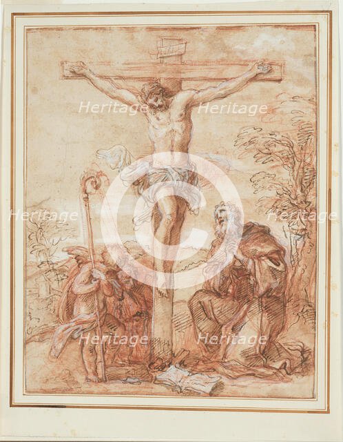 Saint Augustine and Two Angels Adoring the Crucifix, 1685/1695. Creator: Giuseppe Passeri.