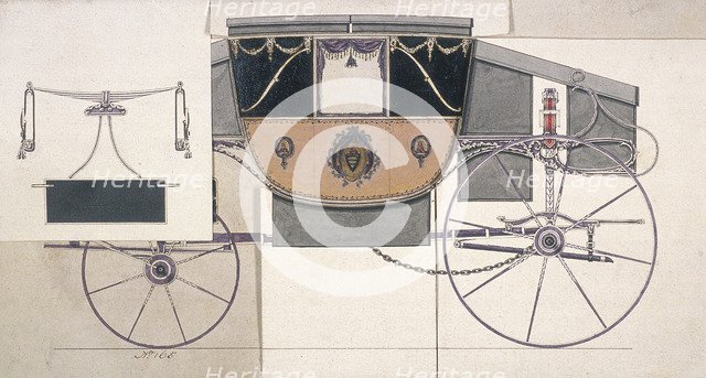 Constructional drawing of a coach with six overlapping portions of details and notes, 1785. Artist: Charles Parr