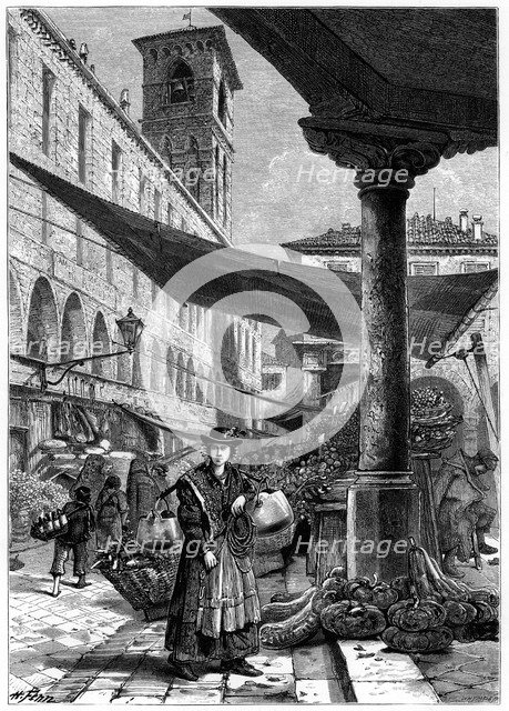 Rialto fruit market, Venice, Italy, 19th century.Artist: Whymper