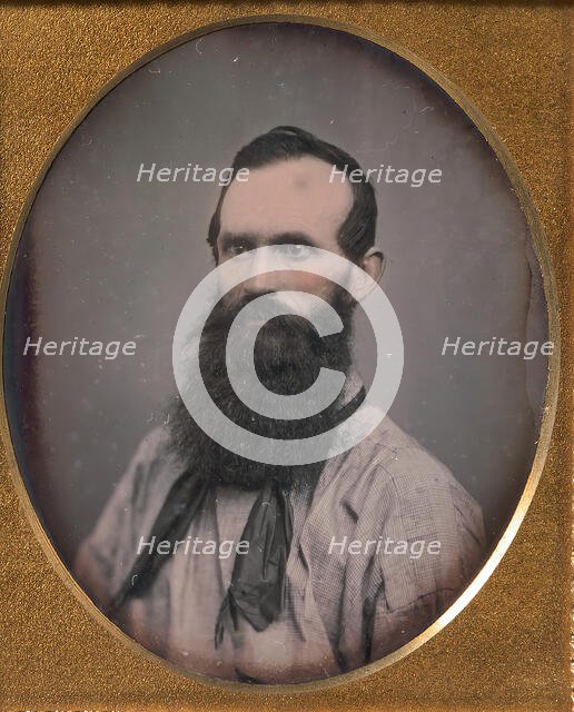 Bearded Man in Shirtsleeves and String Tie, 1850s. Creator: Unknown.