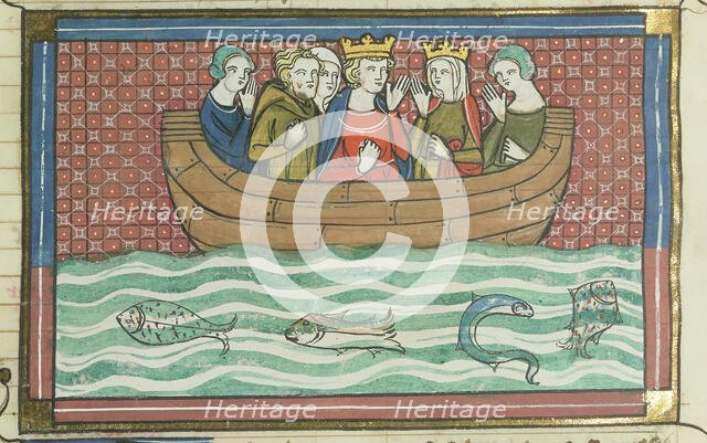 Richard the Lionheart sailing (From "Li rommans de Godefroy de Buillon et de Salehadin"), 1337. Creator: Maître de Fauvel (active 1314-1340).