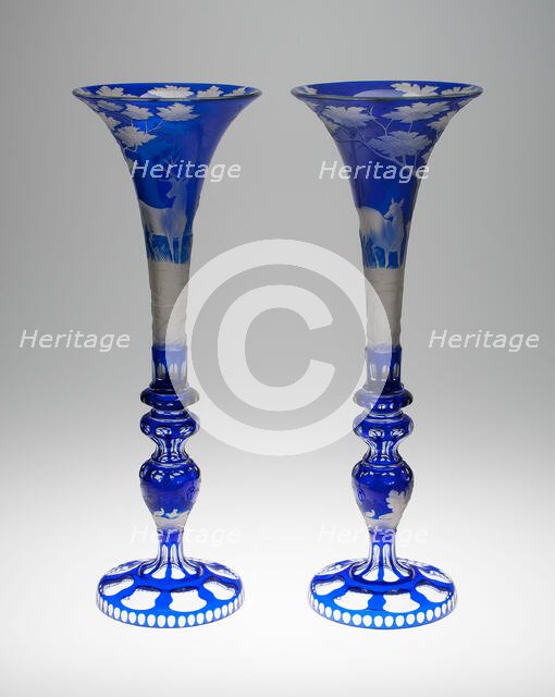 Two Vases, Bohemia, Mid 19th century. Creator: Bohemia Glass.
