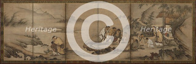 Landscape: the Seven Sages of the Bamboo Grove, Momoyama period, 1568-1615. Creator: Unknown.