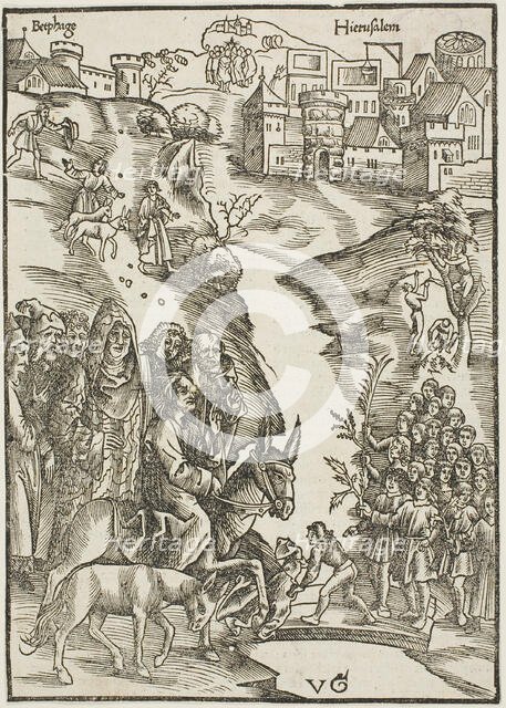 Christ's Entry into Jerusalem, from Passio domini nostri Jesu Christi, c.1503. Creators: Urs Graf, Johann Knobloch.