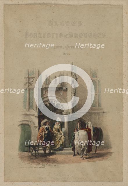 Haghe's Portfolio of Sketches. Belgium. Germany, vol. III: Title Page, on a door...Bruges, 1850. Creator: Louis Haghe (British, 1806-1885); Thomas McLean, Haymarket, London.