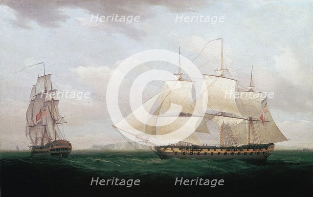 'Two East Indiamen off a Coast', Thomas Whitcombe, c1850. Artist: Thomas Whitcombe