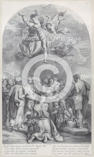 Plate 41: Saint John the Baptist preaching to a large crowd and baptizing children, 1756. Creators: Bartolomeo Crivellari, Gabriel Söderling.