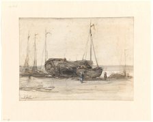Fishing boats on the beach of Scheveningen, 1873. Creator: Johannes Bosboom.