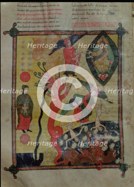 The woman clothed with the sun, crowned with twelve stars and the seven-headed dragon, miniature …