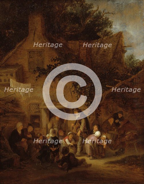 The Organ-Grinder Outside a Cottage, 1640. Creator: Adriaen van Ostade.