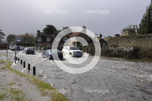 Vehicles on Flooded road at Beaulieu 2008. Artist: Unknown.