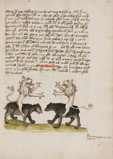 Two Lions Sitting on the Backs of Two Bears; Fables, third quarter of 15th century. Creator: Unknown.