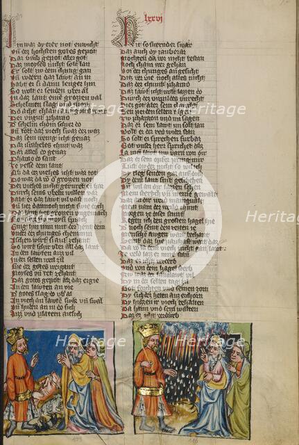 The Cattle Plague: The Hail Storm; Weltchronik, about 1400-1410. Creator: Unknown.