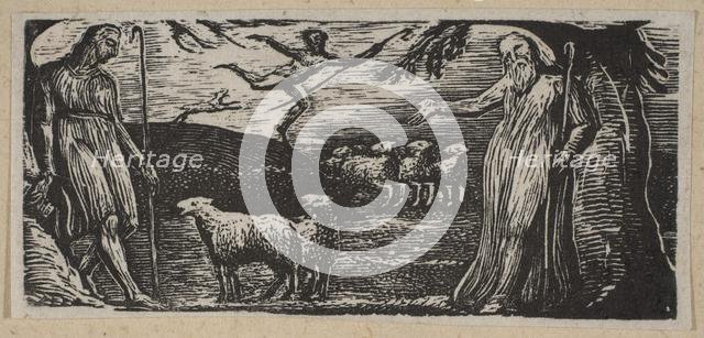 Thenot Remonstrates with Colinet, Lightfoot in the Background, from Thornton's Pastorals o..., 1821. Creator: William Blake.