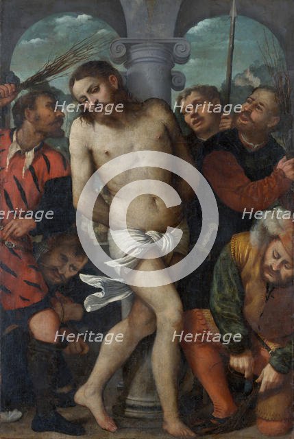 The Flagellation; (reverse) The Madonna of Mercy, ca. 1540. Creator: Romanino.