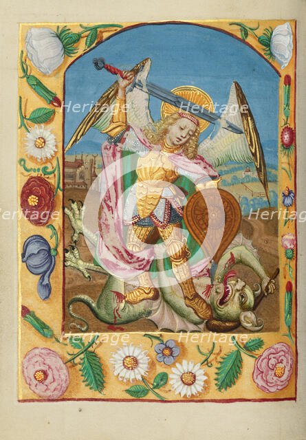 Saint Michael and the Dragon; Book of Hours early 16th century. Creator: Unknown.