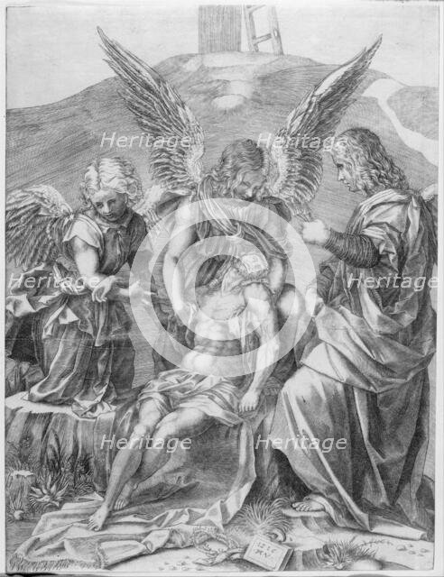 The Body of Christ Supported by Three Angels, 1516. Creator: Agostino Veneziano.