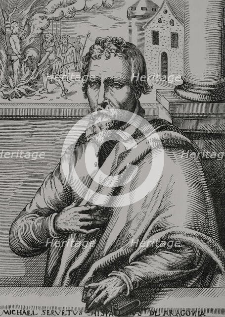 Michael Servetus, (1511-1553), Spanish physician and theologian, 1727 (1877).  Creator: Unknown.