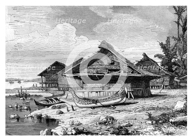 Village on Seram, Indonesia, 19th century.Artist: J Moynet