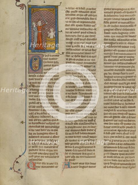 Queen of Ireland Restrained from Killing Tristan, about 1320-1340. Creator: Unknown.