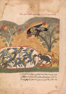 The Mouse Gnaws the Net Imprisoning the Doves, Folio from a Kalila wa Dimna, 18th century. Creator: Unknown.