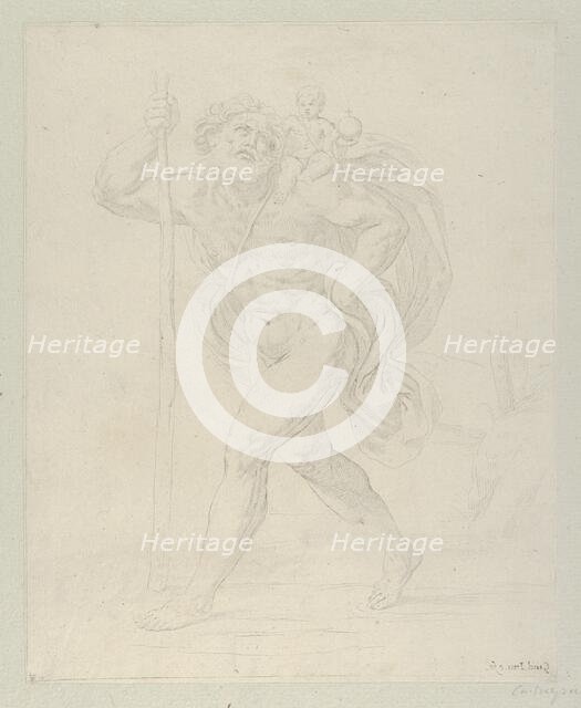 Saint Christopher walking with the infant Christ on his left shoulder, counterpro..., ca. 1600-1640. Creator: Guido Reni.