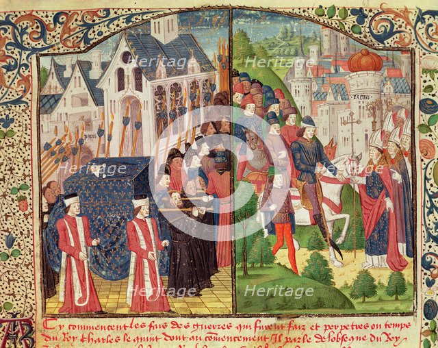 Funeral in Paris of Saint Louis or Louis IX, king of France (1270) and 'Entry of Charles V 'The W…