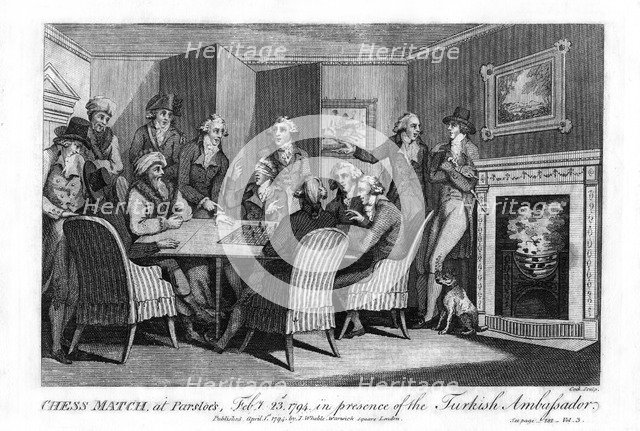 Chess match, at Parsloe's, Febuary 23rd, 1794, in the presence of the Turkish Ambassador, 1794.Artist: Cook