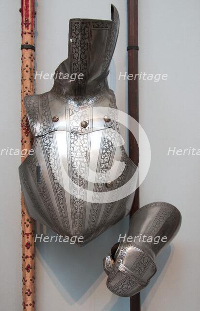 Reinforcing Breastplate, Shoulder Defense, and Buffe (Chin Defense), Italian, ca. 1550 to 1575. Creator: Unknown.