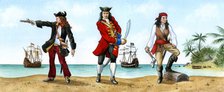 Anne Bonny, John 'Calico Jack' Rackam and Mary Read, 18th Century Pirates.Artist: Karen Humpage