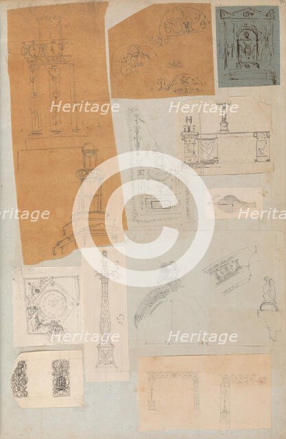 Page from a Scrapbook containing Drawings and Several Prints of Architecture, Int..., ca. 1800-1850. Creators: Workshop of Charles Percier, Workshop of Pierre François Léonard Fontaine.
