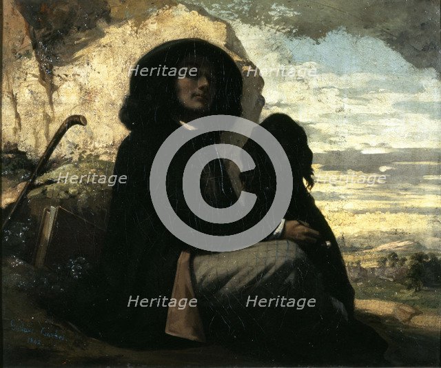 Self-portrait with black dog. Artist: Courbet, Gustave (1819-1877)