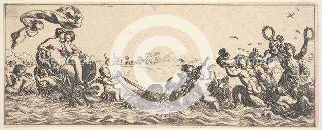 Two Women Sitting in a Shell, 1615-42. Creator: Pierre Brebiette.