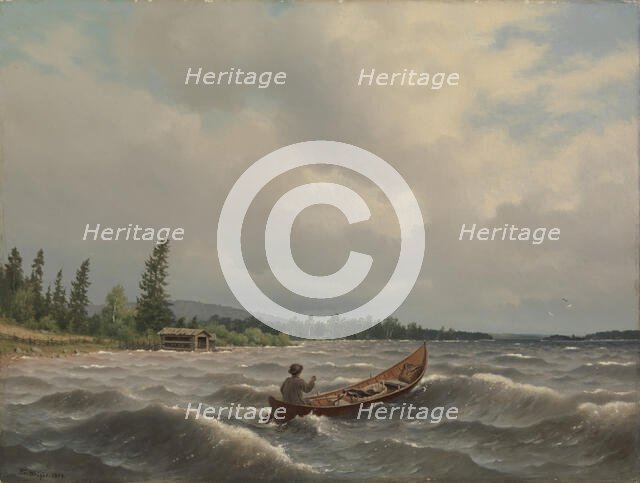 A Savo Boat on a Lake, 1879. Creator: Ferdinand von Wright.