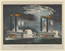 Midnight Race on the Mississippi, 1875., 1875. Creators: Nathaniel Currier, James Merritt Ives, Currier and Ives.