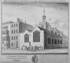 North-east view of the Church of St Martin Outwich, Threadneedle Street, City of London, 1736. Artist: William Henry Toms