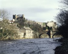 Richmond Castle and bridge from the south west, North Yorkshire, 1987. Artist: Unknown