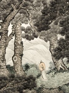 Solitary person under pines contemplating waves, 1820. Creator: Zhang Yin.