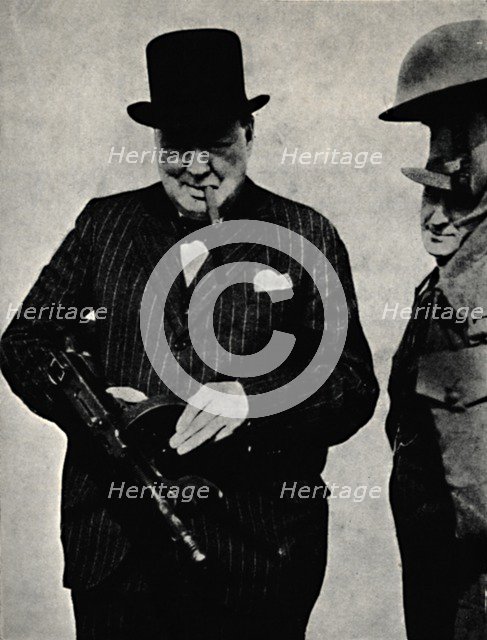 'Trying Out a Tommy-Gun', 1940, (1945). Creator: Unknown.