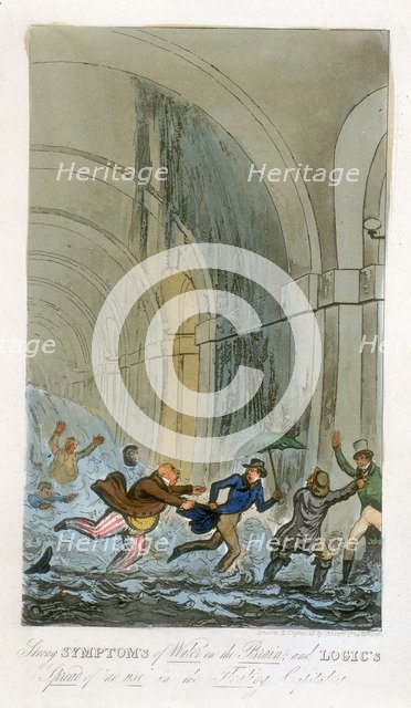 Flooding during the excavation of the Thames Tunnel, London, 1828. Artist: Unknown