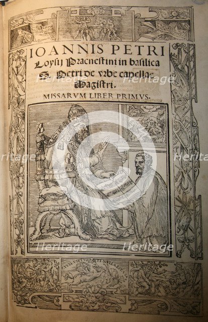 Frontispiece of the Missarum Liber primus by Giovanni Pierluigi da Palestrina (Palestrina and Pope J Artist: Anonymous  