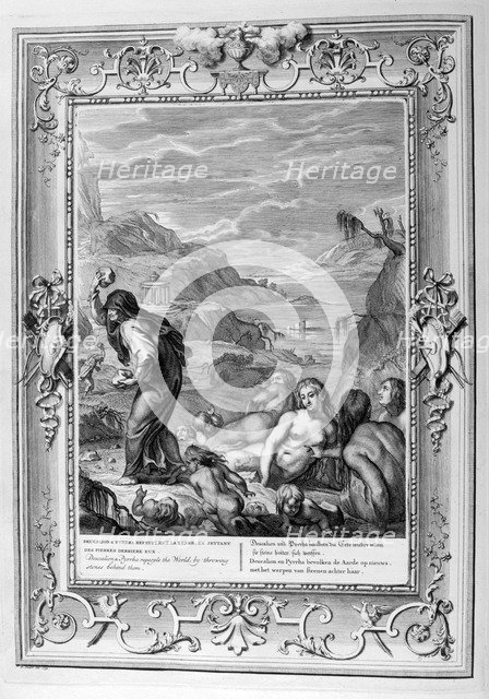 Deucalion and Pyrrha repeople the world by throwing stones behind them, 1733. Artist: Bernard Picart