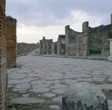 A cobblestone Roman road in Pompeii, Italy. Creator: Unknown.