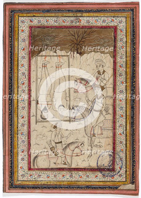 Three mounted warriors and two prisoners, c1800. Creator: Unknown.