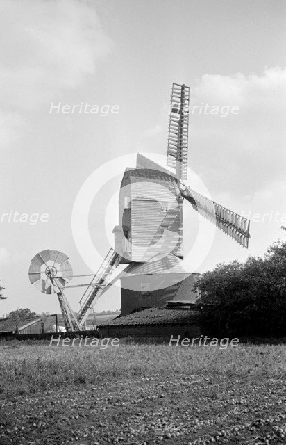 Framsden post mill in Suffolk, 1934. Artist: HES Simmons